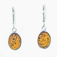 Oval Cognac Amber Dangling Earrings