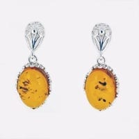 Oval Shape Cognac amber Dangling Earrings