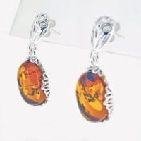 Oval Shape Cognac amber Dangling Earrings