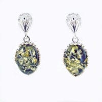 Oval Green Amber Dangling Earrings