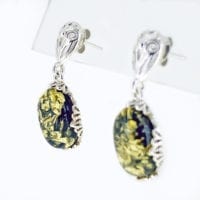 Oval Green Amber Dangling Earrings