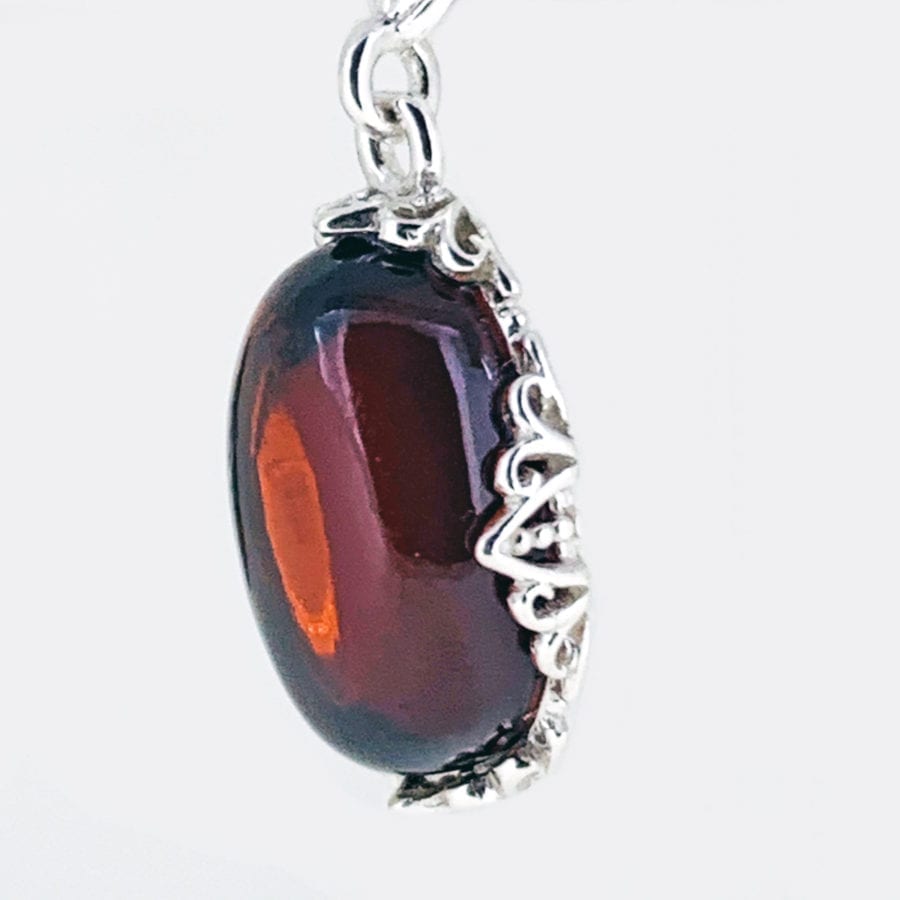 Oval Shape Cherry amber Dangling Earrings - Image 3