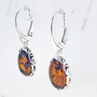 Oval Cognac Amber Dangling Earrings