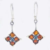 Cognac Amber Diamond Shape Design Dangling Earrings