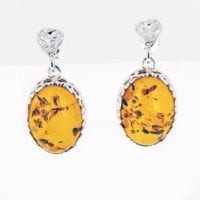 Oval Cognac Amber Dangling Earrings