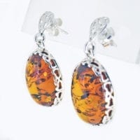 Oval Cognac Amber Dangling Earrings