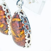 Oval Cognac Amber Dangling Earrings