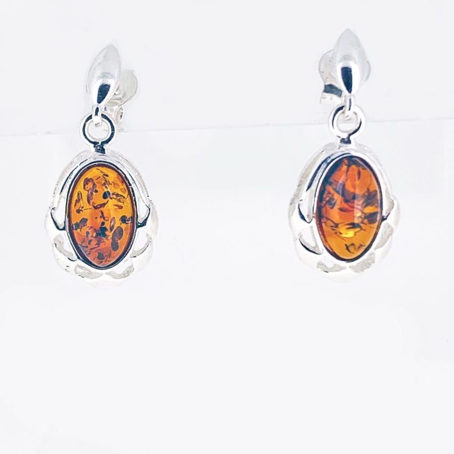 Oval Shape Cognac amber Dangling Earrings