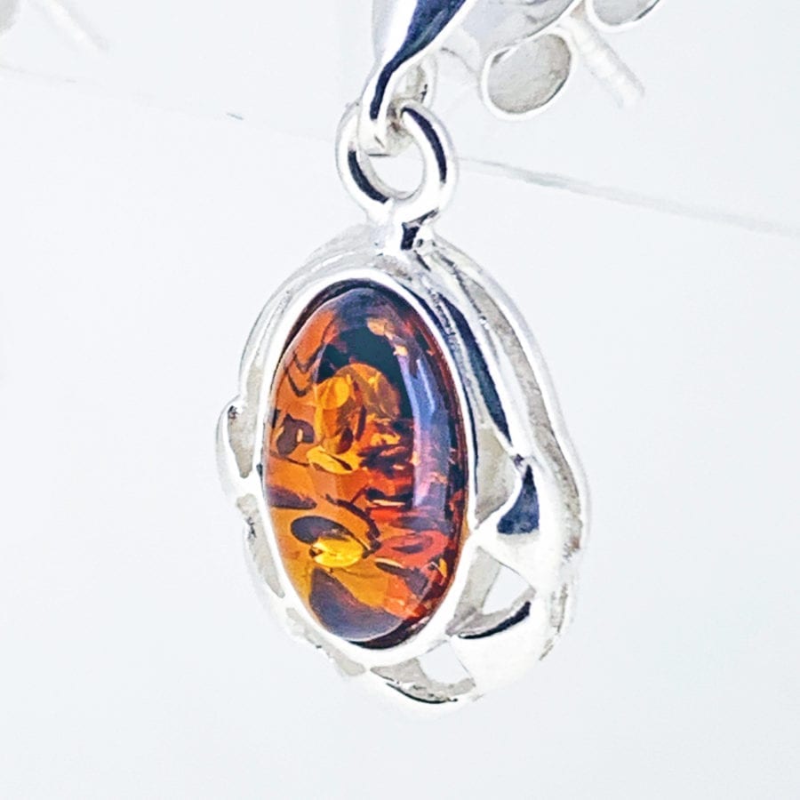 Oval Shape Cognac amber Dangling Earrings - Image 3