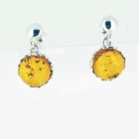 Round Shape Cognac amber Dangling Earrings