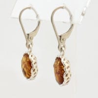 Round Shape Cognac amber Dangling Earrings