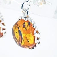 Round Shape Cognac amber Dangling Earrings