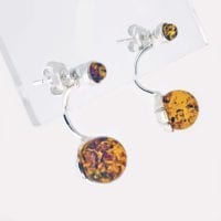 Round Cognac Amber Post Earrings