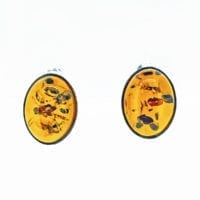 16 x 12 mm Oval Cognac Amber Set In Sterling Silver Post Earrings