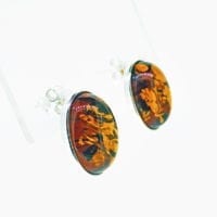 16 x 12 mm Oval Cognac Amber Set In Sterling Silver Post Earrings