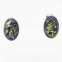 12 x 8 mm Oval Green Amber Stud Earrings