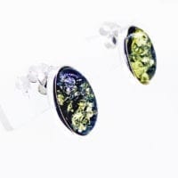 12 x 8 mm Oval Green Amber Stud Earrings