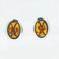 14 x 10 mm Oval Cognac Amber Set In Sterling Silver Stud Earrings