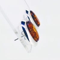 14 x 10 mm Oval Cognac Amber Set In Sterling Silver Stud Earrings