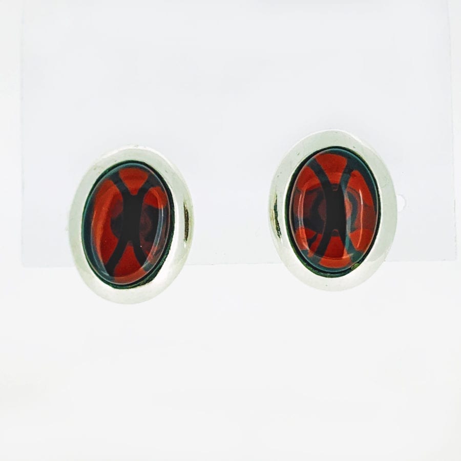 14 x 10 mm Oval Cherry Amber Set In Sterling Silver Stud Earrings