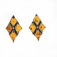 Cognac Amber Set In Sterling Silver Diamond Shape Post Earrings