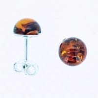 7 mm Round Cognac Amber Stud Earrings