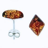 11 x 8 mm Diamond Shape Cognac Amber Stud Earrings