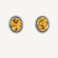 10 x 8 mm Oval Cognac Amber Rope Trim Post Earrings