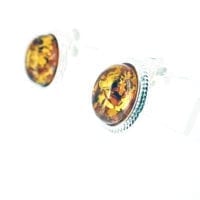 10 x 8 mm Oval Cognac Amber Rope Trim Post Earrings