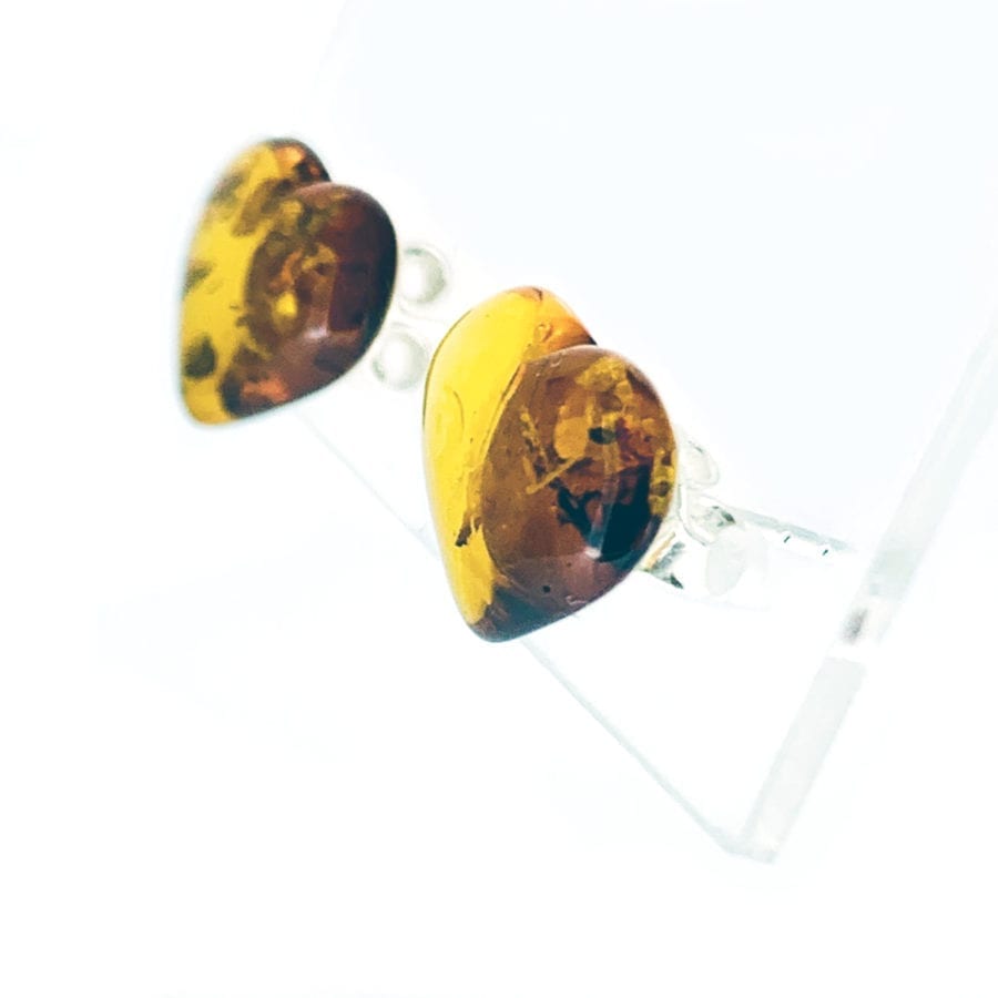 Heart Shape Cognac Amber Post Earrings - Image 2