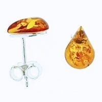 9 x 6 mm Tear-Drop Shape Cognac Amber Stud Earrings