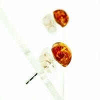 6 mm Hexagon Shape Cognac Amber Stud Earrings