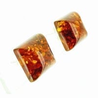 12 mm Square Shape Dark Cognac Amber Post Earrings
