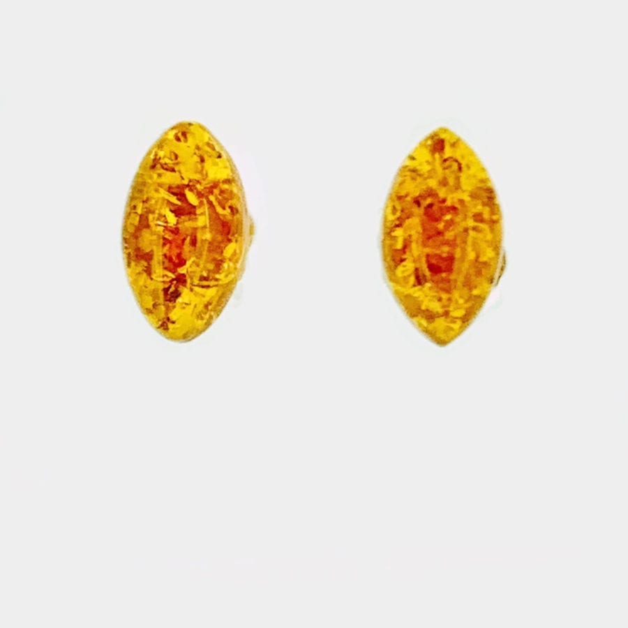 9 x 5 mm Marquise Shape Cognac Amber Stud Earrings