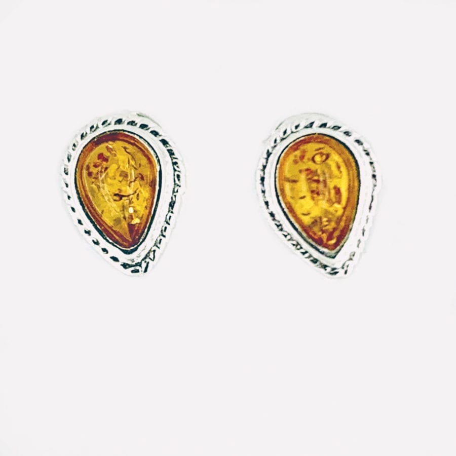 6 x 4 mm Tear-Drop Shape Cognac Amber Stud Earrings