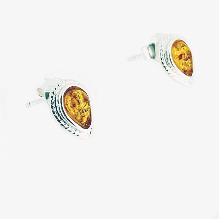 6 x 4 mm Tear-Drop Shape Cognac Amber Stud Earrings - Image 2
