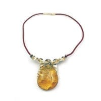 Hand-Crafted Cognac Amber Set In Vermeil Necklace