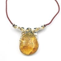 Hand-Crafted Cognac Amber Set In Vermeil Necklace