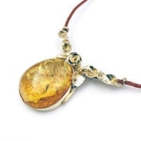 Hand-Crafted Cognac Amber Set In Vermeil Necklace
