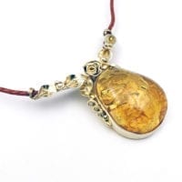 Hand-Crafted Cognac Amber Set In Vermeil Necklace