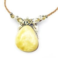 Hand-Crafted Butterscotch Amber Set In Vermeil Necklace