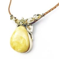 Hand-Crafted Butterscotch Amber Set In Vermeil Necklace
