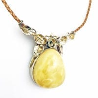 Hand-Crafted Butterscotch Amber Set In Vermeil Necklace