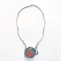 One Of A Kind Large Cognac Amber Set In Sterling Silver Necklace