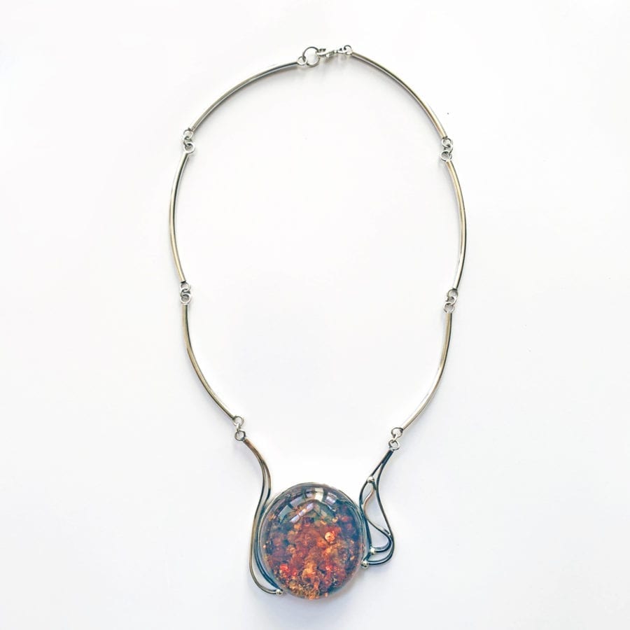 One Of A Kind Large Cognac Amber Set In Sterling Silver Necklace - Image 2
