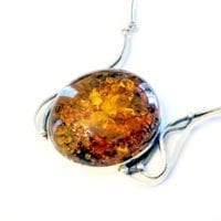 One Of A Kind Large Cognac Amber Set In Sterling Silver Necklace