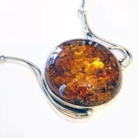 One Of A Kind Large Cognac Amber Set In Sterling Silver Necklace