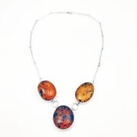 3-Stone Cognac Amber  Set In Sterling Silver Y Necklace