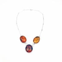 3-Stone Cognac Amber  Set In Sterling Silver Y Necklace