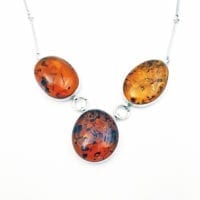 3-Stone Cognac Amber  Set In Sterling Silver Y Necklace